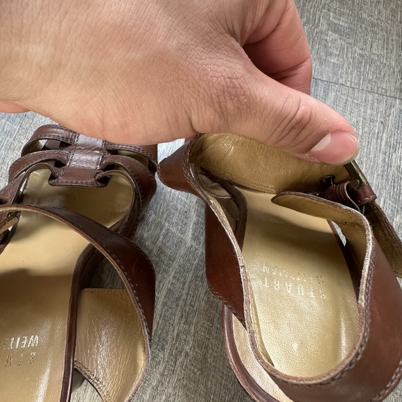 Stuart Weitzman Brown Leather Cork Wedge Sandals Size 7 1 / 2 Women's - Picture 6 of 8